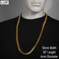 Solid Curb Cuban Chain Necklace 10mm 30" Push Clasp