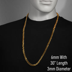 Men's Solid Curb Chain Necklace 6mm 8mm 10mm 30"