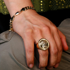18k Gold Lady Greek Head Fancy Ring Plated