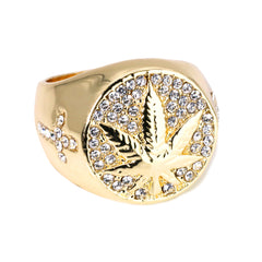 18k Gold Marijuana Leaf Ring Plated