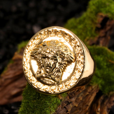 18k Gold Lady Greek Head Fancy Ring Plated