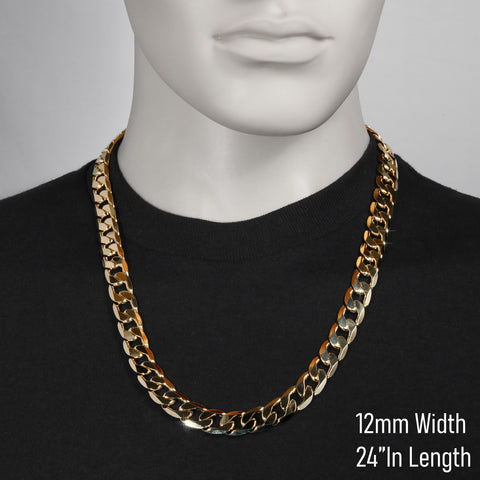 12mm 24" Flat Cuban Chain Necklace