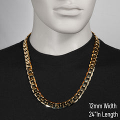 12mm 24" Flat Cuban Chain Necklace