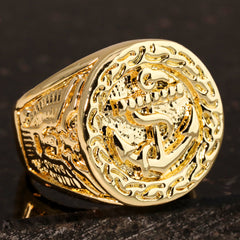 18k Gold Army Flag Batch American Anchor Ring Plated
