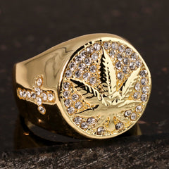 18k Gold Marijuana Leaf Ring Plated
