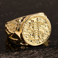 18k Gold Dollar Sing Ring Nugget Style Plated