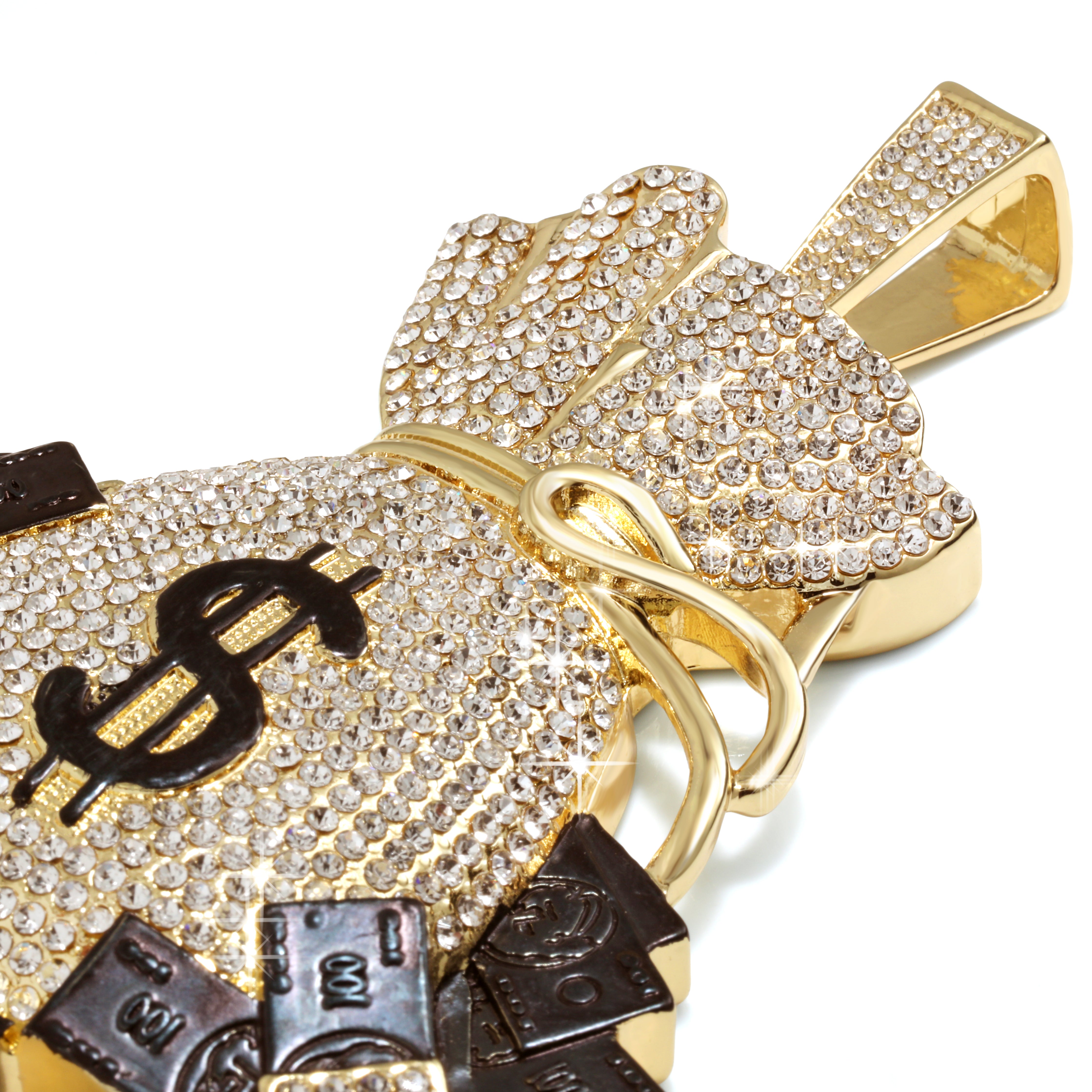 Huge Extra Large "Money Bag" Fully Iced & Rope Chain 14k Gold Plated