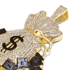 Huge Extra Large "Money Bag" Fully Iced & Rope Chain 14k Gold Plated