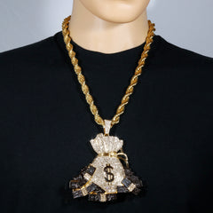 Huge Extra Large "Money Bag" Fully Iced & Rope Chain 14k Gold Plated