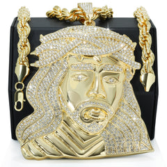 Huge Extra Large "CURLY JESUS HAIR" Fully Iced | 14k Gold Plated Necklace