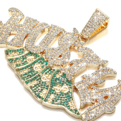 Huge Extra Large "HUSTLA CASH MONEY " Fully Iced | 14k Gold Plated Necklace