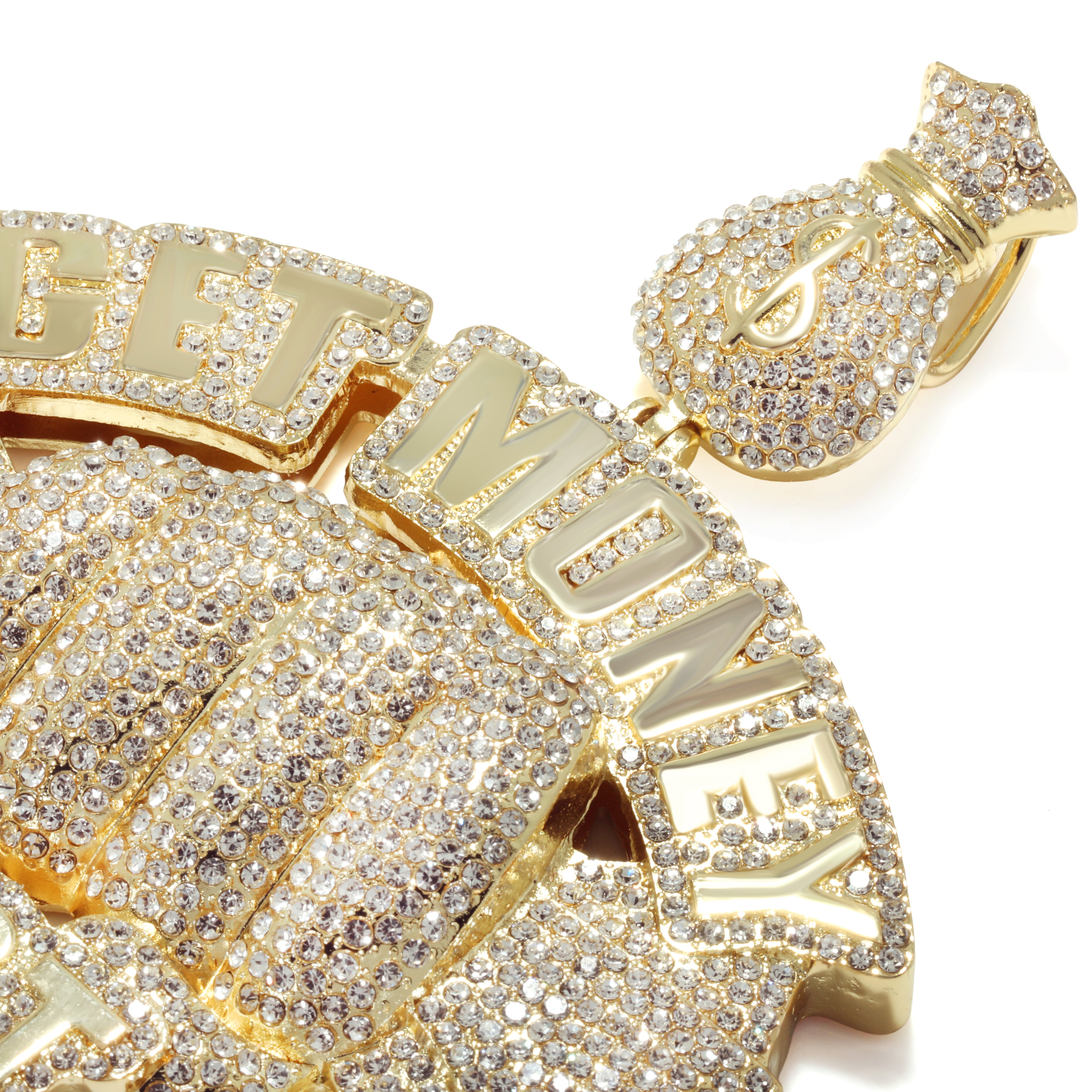 Huge Extra Large " GET MONEY 1ST " Fully Iced | 14k Gold Plated Necklace
