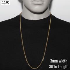 3mm 20" 24" 30" Slim Cuban Chain Necklace