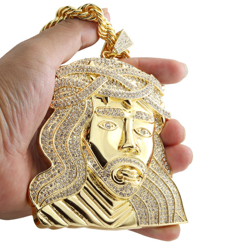 Huge Extra Large "CURLY JESUS HAIR" Fully Iced | 14k Gold Plated Necklace