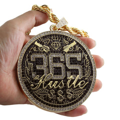 Huge Extra Large "365 HUSTLE MONEY SIGN" 14k Gold Plated Necklace