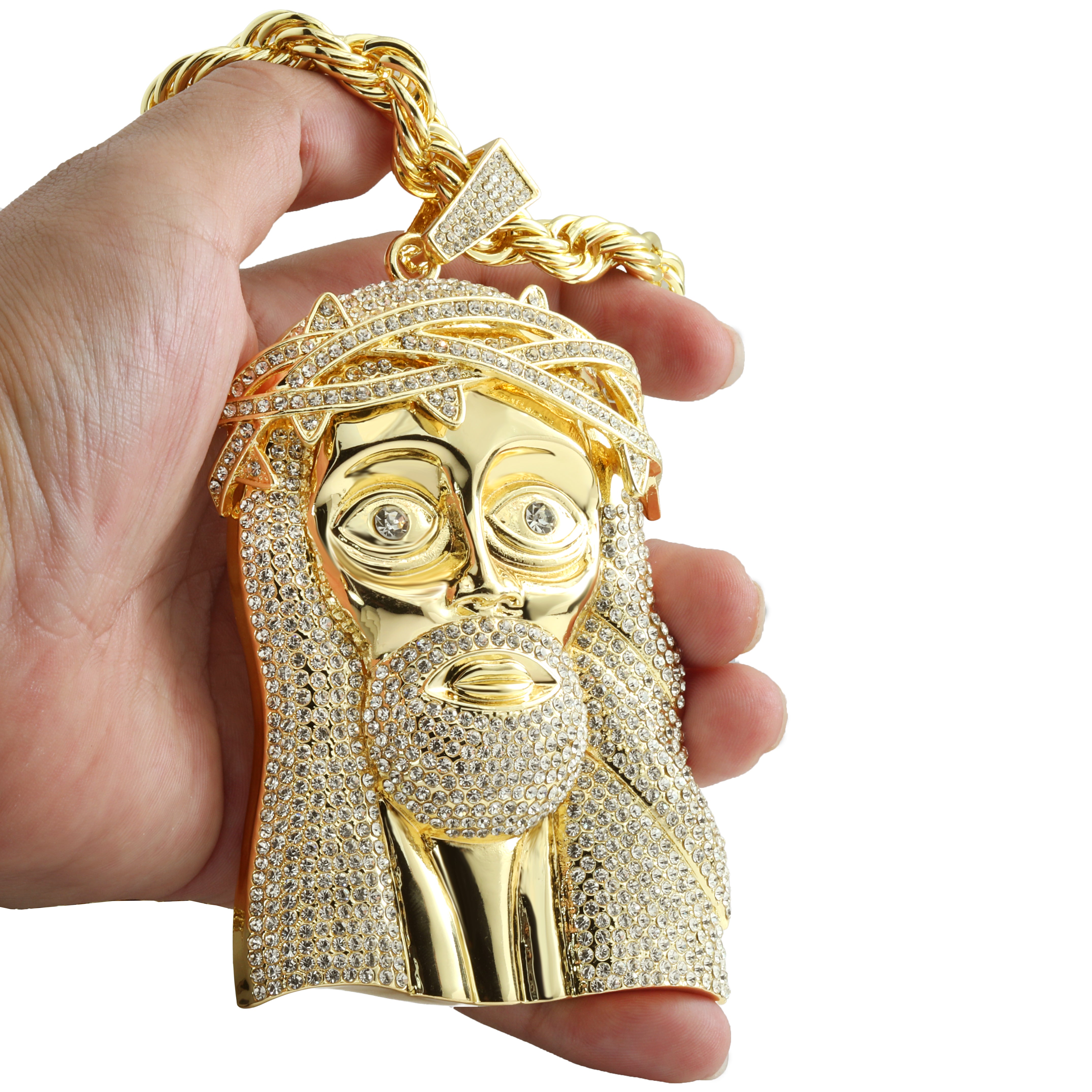 Huge Extra Large "JESUS PIECE" Fully Iced | 14k Gold Plated Necklace