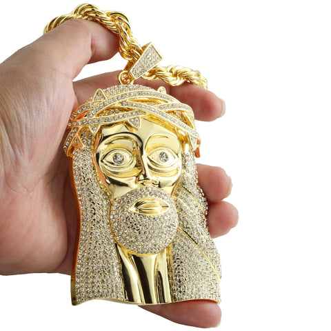 Huge Extra Large "JESUS PIECE" Fully Iced | 14k Gold Plated Necklace