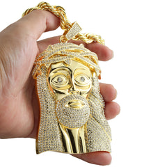Huge Extra Large "JESUS PIECE" Fully Iced | 14k Gold Plated Necklace