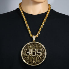 Huge Extra Large "365 HUSTLE MONEY SIGN" 14k Gold Plated Necklace