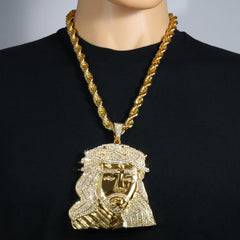Huge Extra Large "CURLY JESUS HAIR" Fully Iced | 14k Gold Plated Necklace