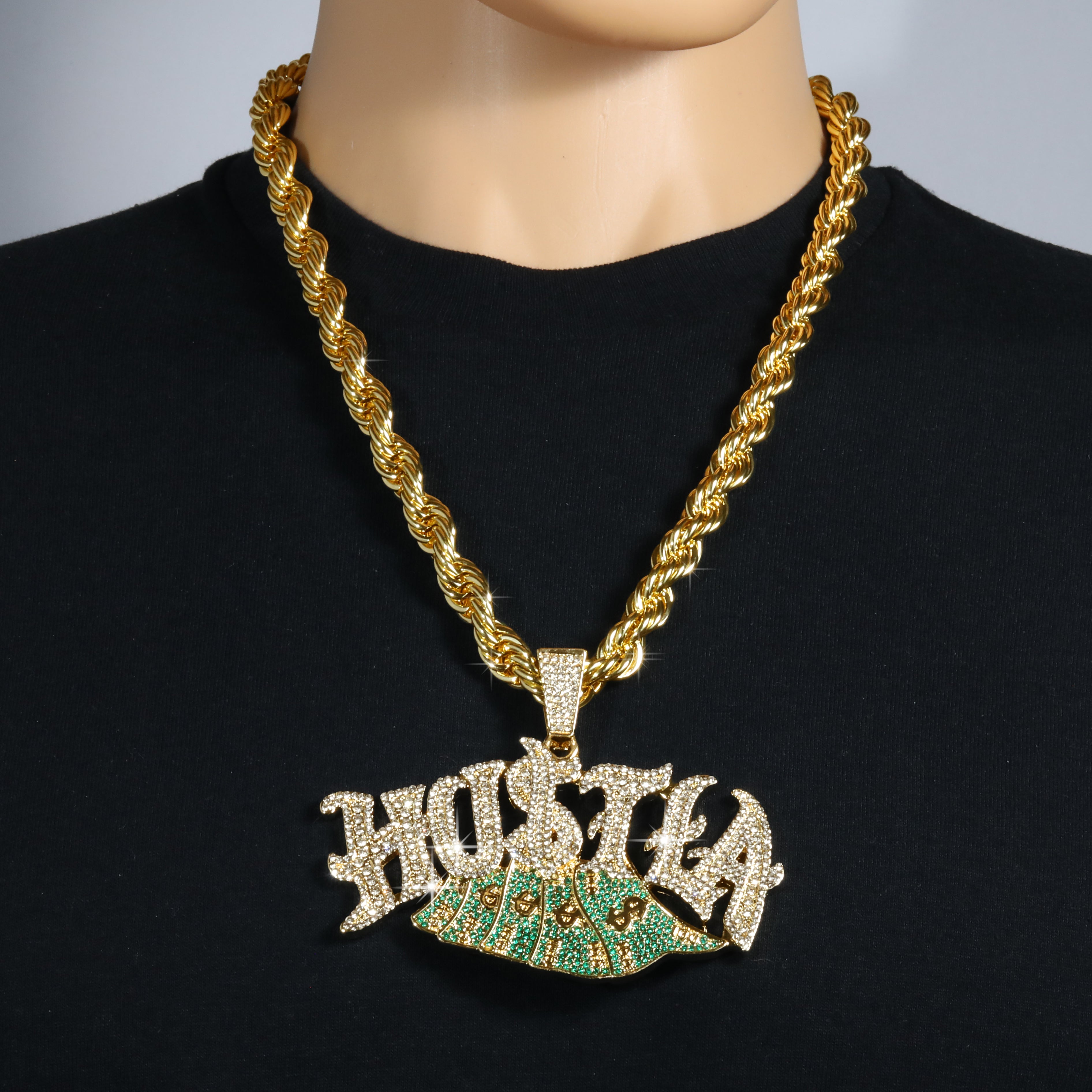 Huge Extra Large "HUSTLA CASH MONEY " Fully Iced | 14k Gold Plated Necklace