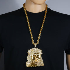 Huge Extra Large "CURLY JESUS HAIR" Fully Iced | 14k Gold Plated Necklace