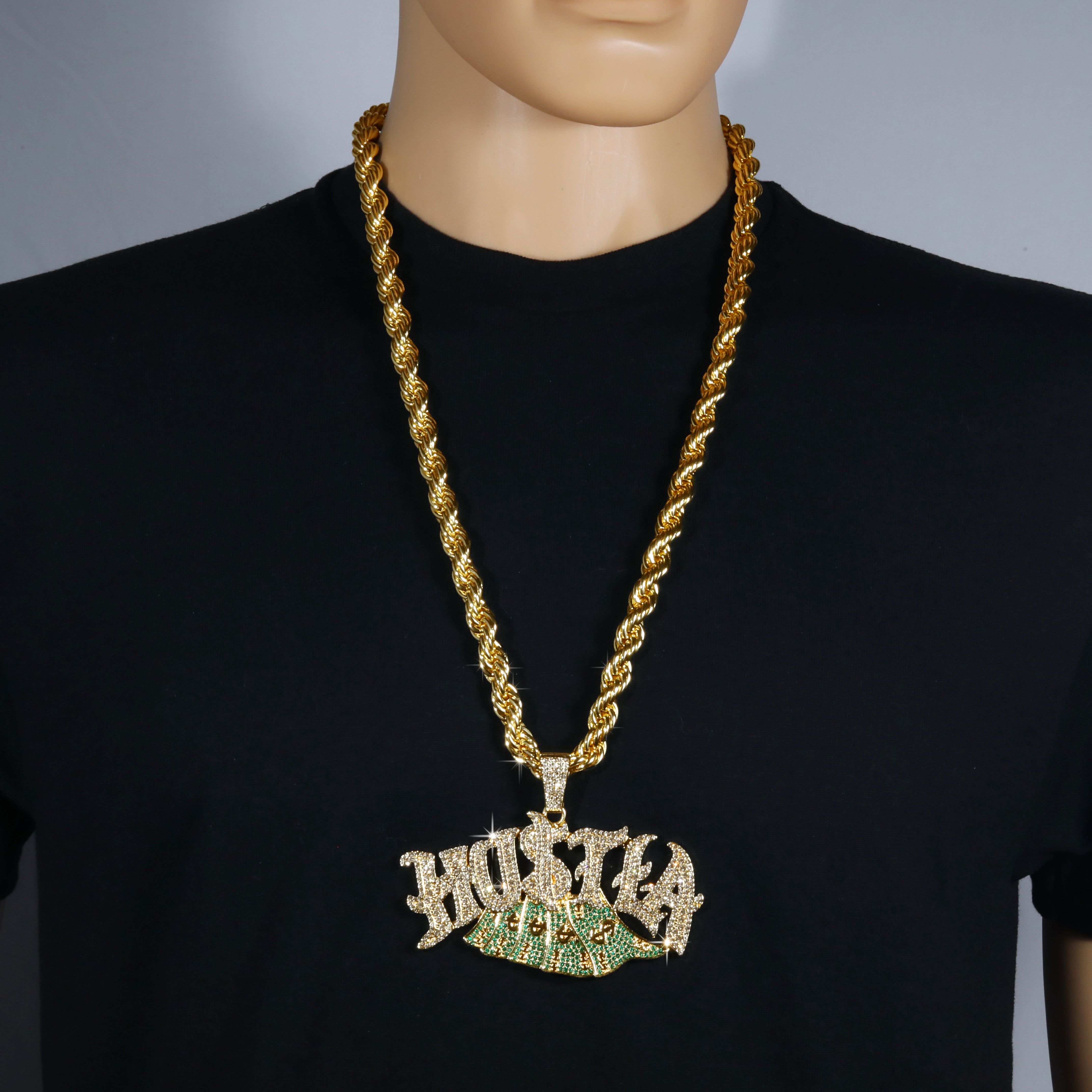 Huge Extra Large "HUSTLA CASH MONEY " Fully Iced | 14k Gold Plated Necklace