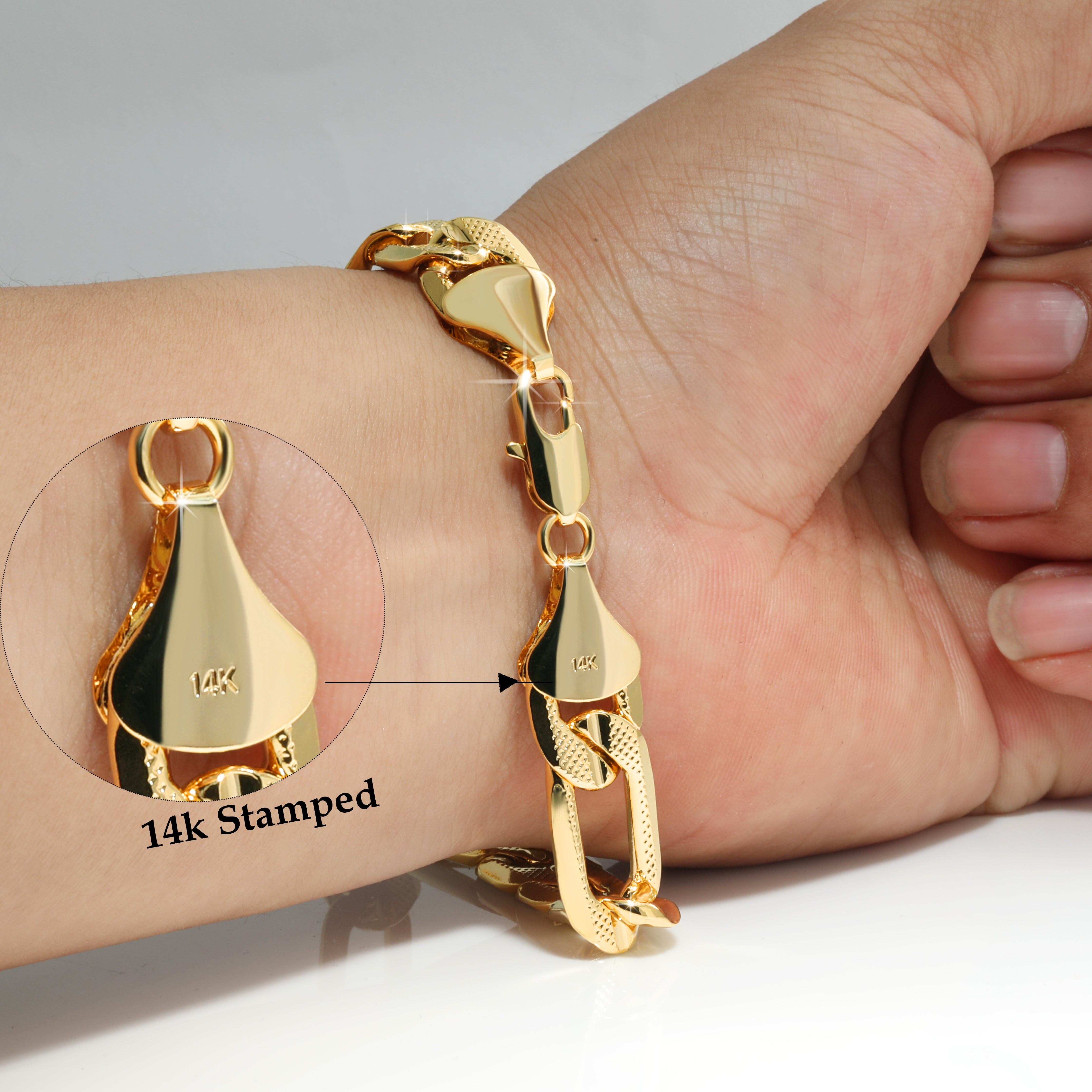 FROSTED 12MM/9"INCHES  14K GOLD FINISH FIGARO LINK BRACELET