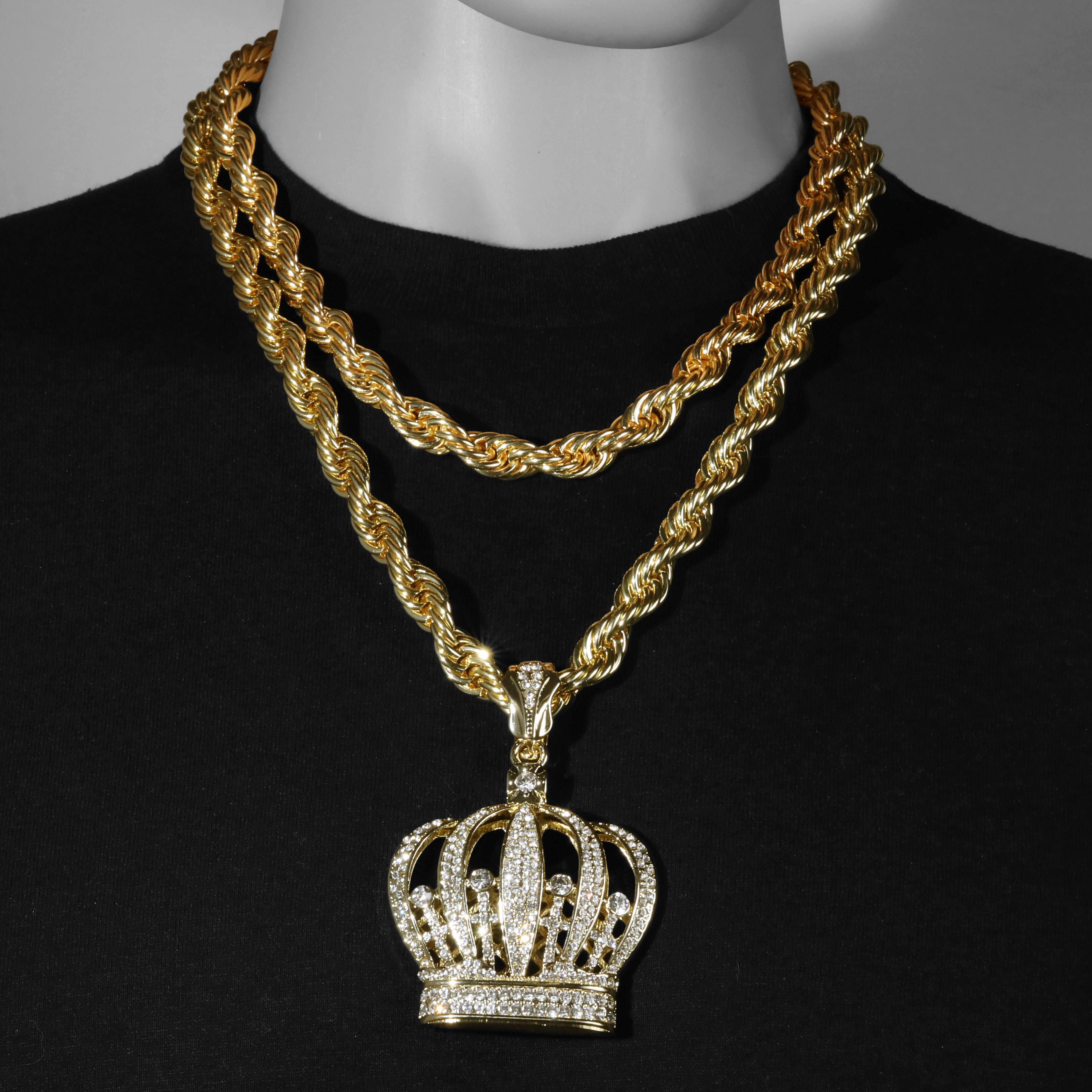 King Crown Fully Iced | 14K Rope Necklace Gold Plated 10mm