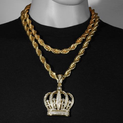 King Crown Fully Iced | 14K Rope Necklace Gold Plated 10mm