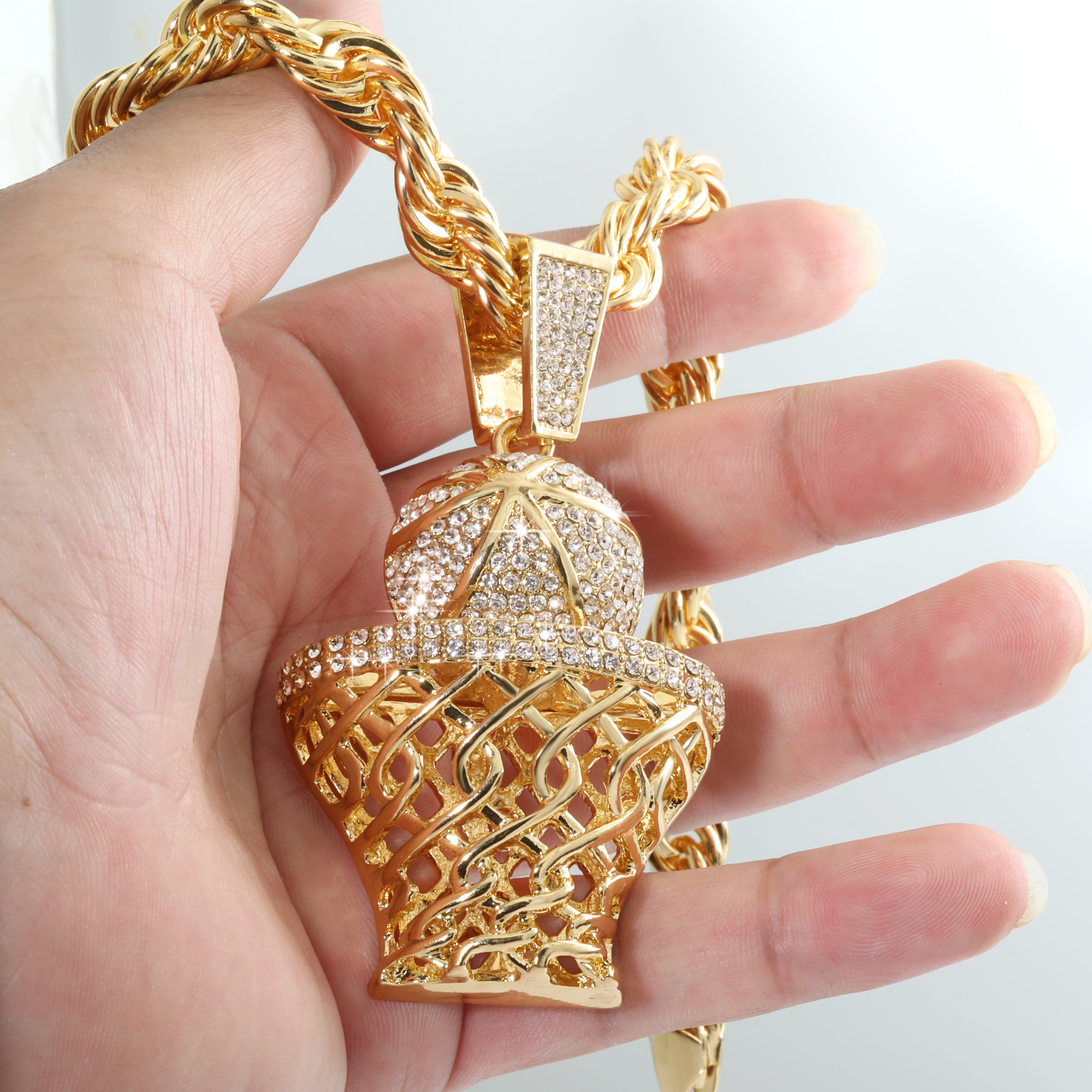 Basketball Hoop Fully Iced | 14K Rope Necklace Gold Plated 10mm