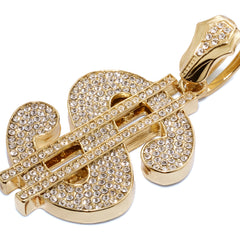 Cash Money Sign Fully Iced | 14K Rope Necklace Gold Plated 10mm