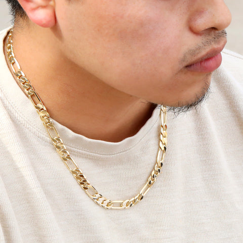 Gold 9mm Figaro Link Choker Chain 20" / 14K Gold Plated