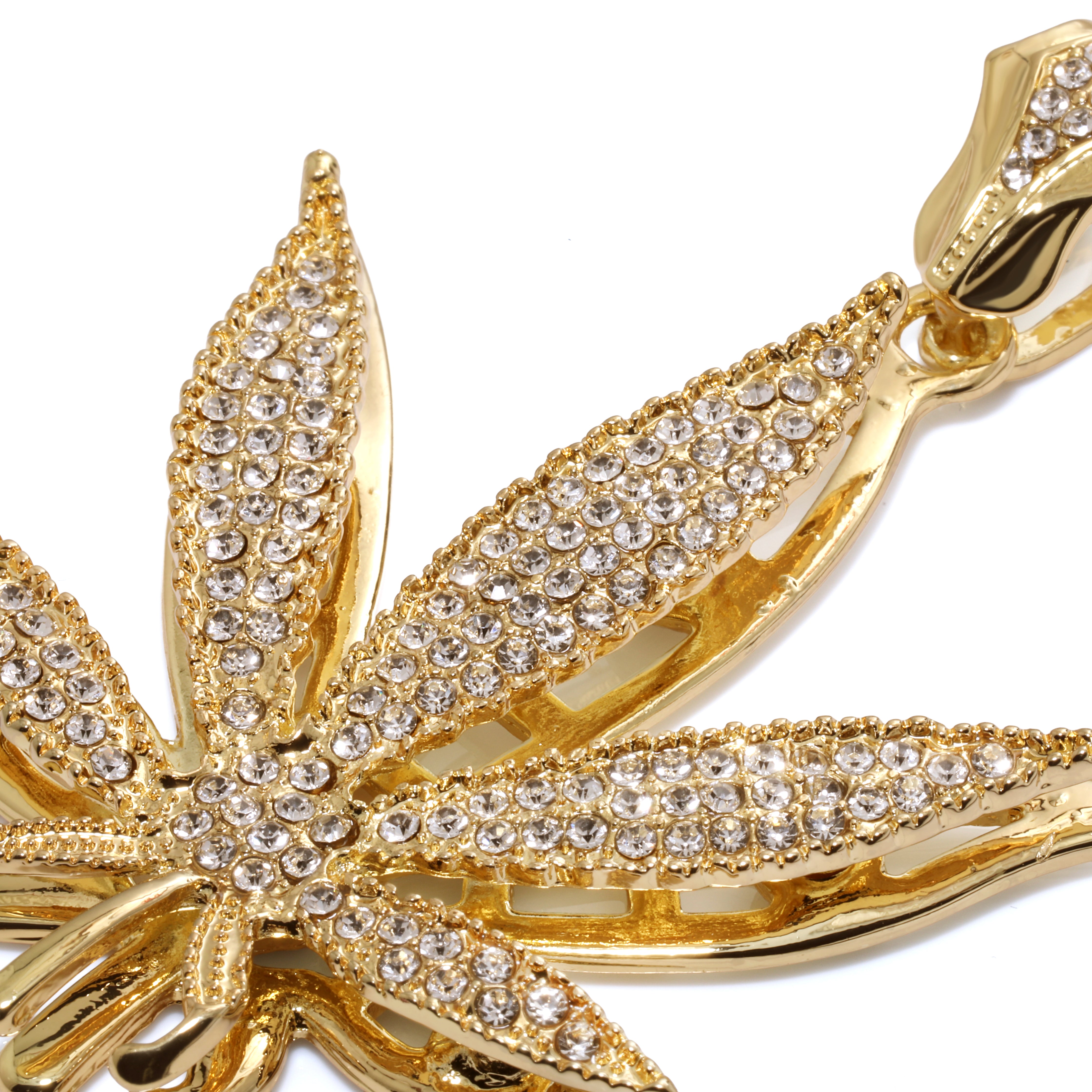 Marijuana Weed Leaf Fully Iced | 14K Rope Necklace Gold Plated 10mm