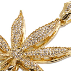 Marijuana Weed Leaf Fully Iced | 14K Rope Necklace Gold Plated 10mm