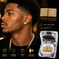 Hip Hop Square Stud Earrings – AAA+ CZ Mounted Gold Iced Out Earrings for Men & Women | Fashion Jewelry