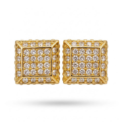 Hip Hop L Square Stud Earrings – AAA+ CZ Mounted Gold Iced Out Earrings for Men & Women | Fashion Jewelry