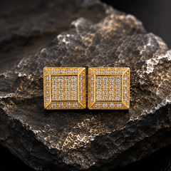 Hip Hop L Square Stud Earrings – AAA+ CZ Mounted Gold Iced Out Earrings for Men & Women | Fashion Jewelry