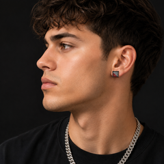 Hip Hop M Square Stud Earrings – AAA+ CZ Mounted Black-clear-RED Iced Out Earrings for Men & Women | Fashion Jewelry