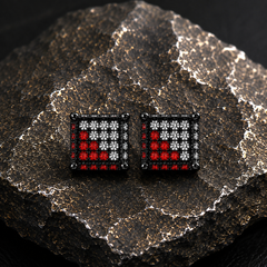 Hip Hop M Square Stud Earrings – AAA+ CZ Mounted Black-clear-RED Iced Out Earrings for Men & Women | Fashion Jewelry