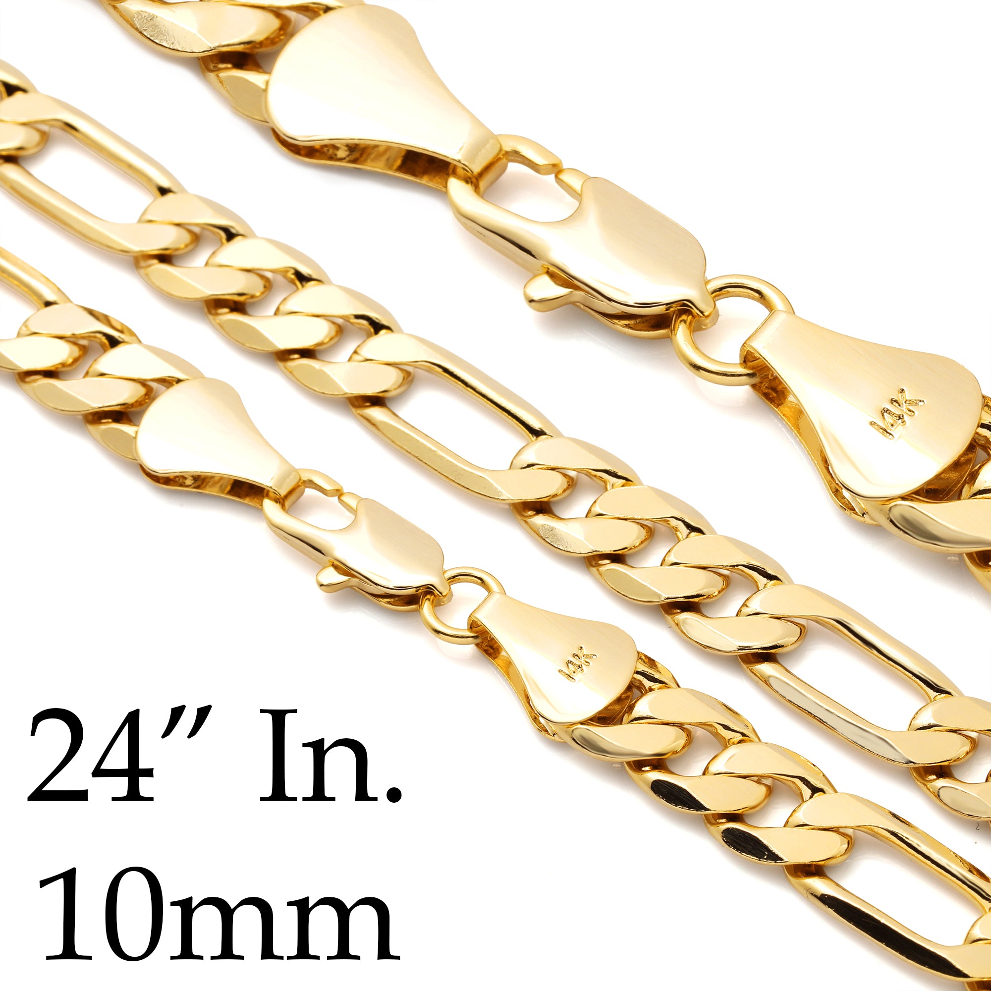 10 MM/24" FIGARO LINK CHAIN NECKLACE 14K REAL GOLD FILLED