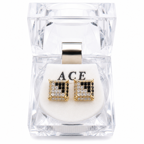 Hip Hop M Square Stud Earrings – AAA+ CZ Mounted Gold-clear-Black Iced Out Earrings for Men & Women | Fashion Jewelry