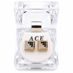 Hip Hop M Square Stud Earrings – AAA+ CZ Mounted Gold-clear-Black Iced Out Earrings for Men & Women | Fashion Jewelry