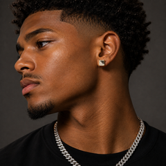 Hip Hop M Square Stud Earrings – AAA+ CZ Mounted Gold-clear-Black Iced Out Earrings for Men & Women | Fashion Jewelry