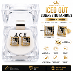 Hip Hop M Square Stud Earrings – AAA+ CZ Mounted Gold-clear-Black Iced Out Earrings for Men & Women | Fashion Jewelry