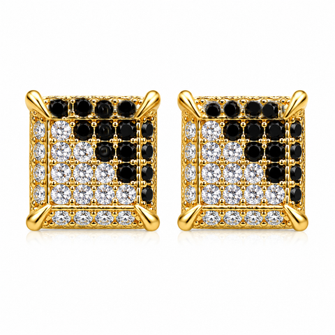 Hip Hop M Square Stud Earrings – AAA+ CZ Mounted Gold-clear-Black Iced Out Earrings for Men & Women | Fashion Jewelry