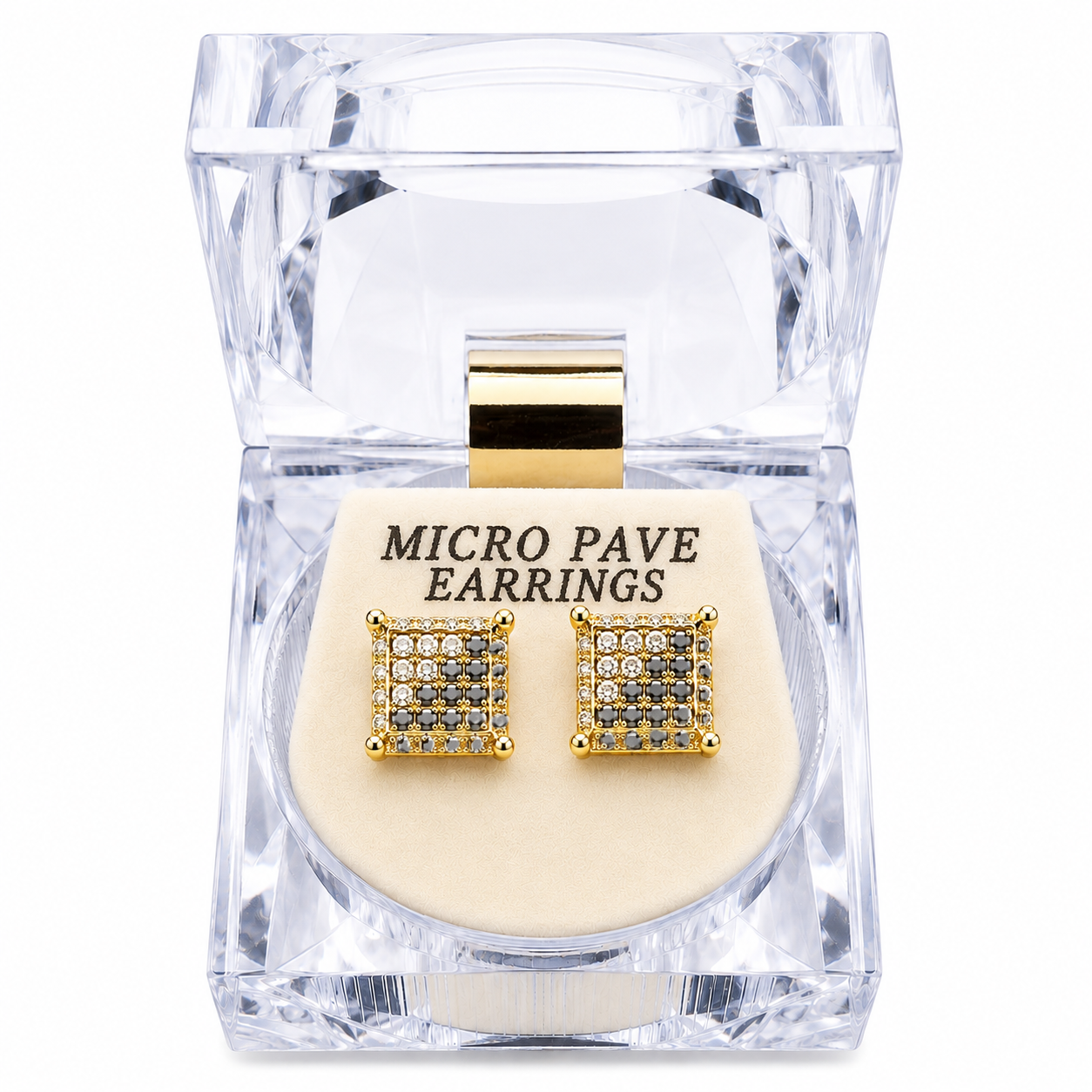 Hip Hop M Square Stud Earrings – AAA+ CZ Mounted Gold-clear-Hematite Iced Out Earrings for Men & Women | Fashion Jewelry (Copy)