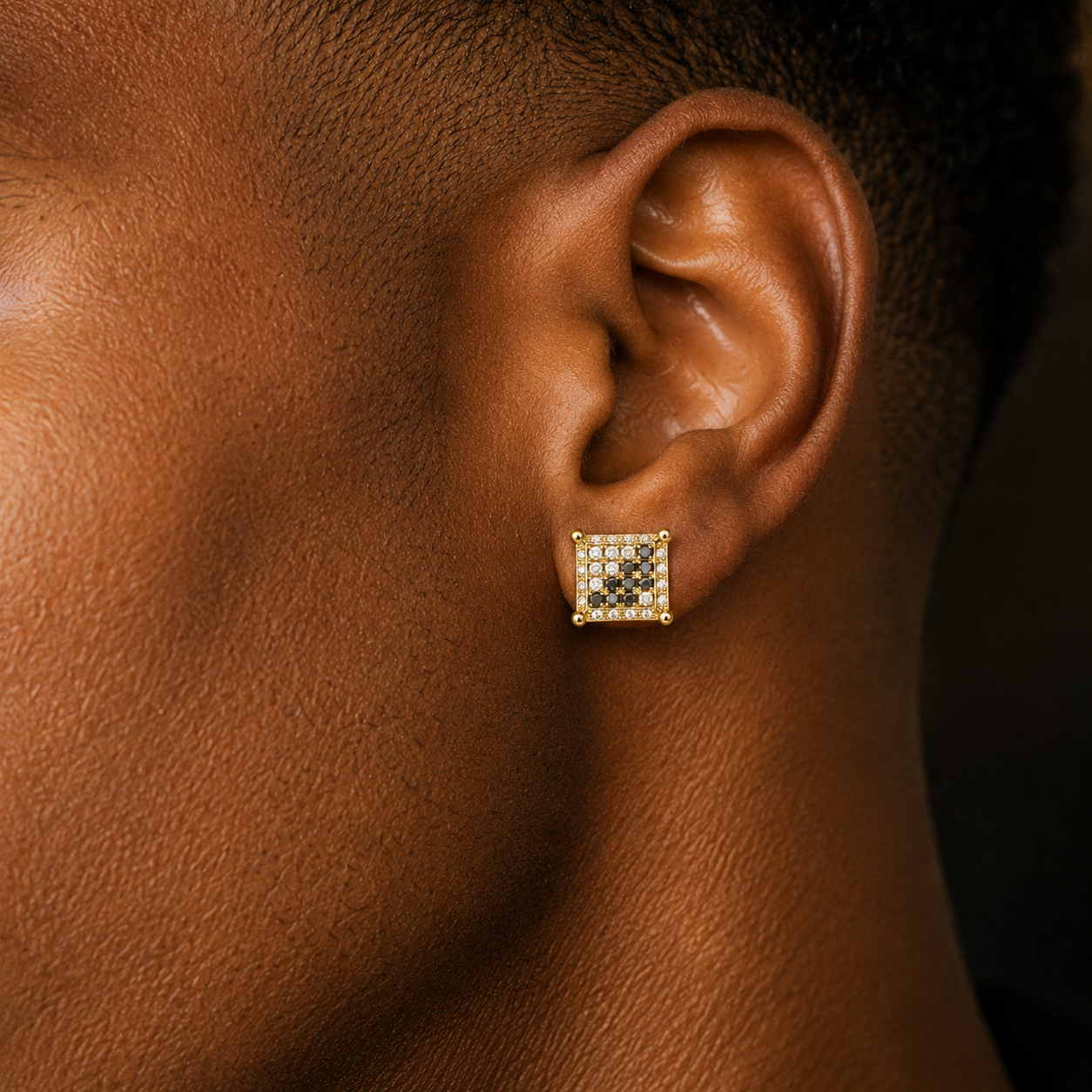 Hip Hop M Square Stud Earrings – AAA+ CZ Mounted Gold-clear-Hematite Iced Out Earrings for Men & Women | Fashion Jewelry (Copy)