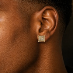 Hip Hop M Square Stud Earrings – AAA+ CZ Mounted Gold-clear-Hematite Iced Out Earrings for Men & Women | Fashion Jewelry (Copy)
