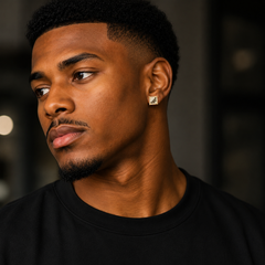 Hip Hop M Square Stud Earrings – AAA+ CZ Mounted Gold-clear-Hematite Iced Out Earrings for Men & Women | Fashion Jewelry (Copy)
